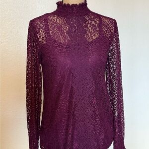 Elegant Lace Long Sleeve Top - Magenta